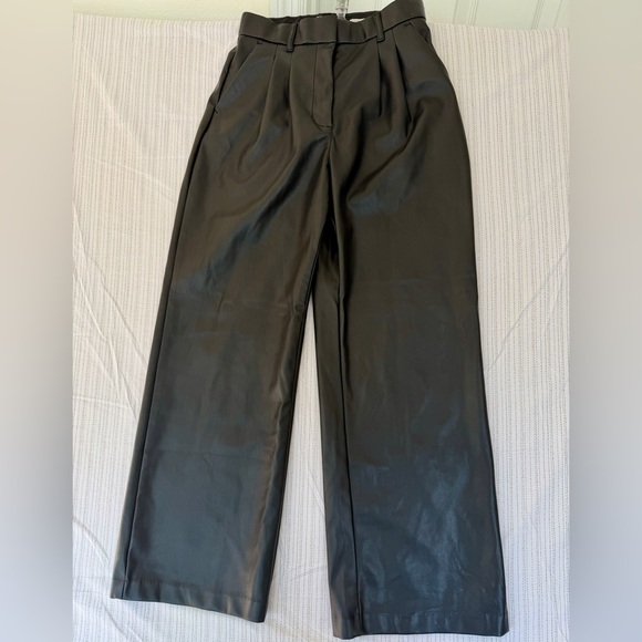 Abercrombie & Fitch Tailored Pants Vegan Leather Black Wide-Leg Sz S Biker Rock - Picture 12 of 15